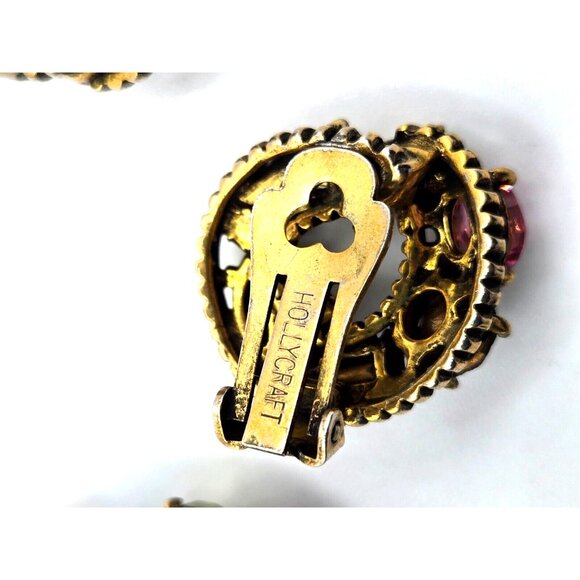 Rare Hollycraft Signed Brooch Pin and Clip Earrings Set Multi Color Rhinestones - Picture 4 of 7